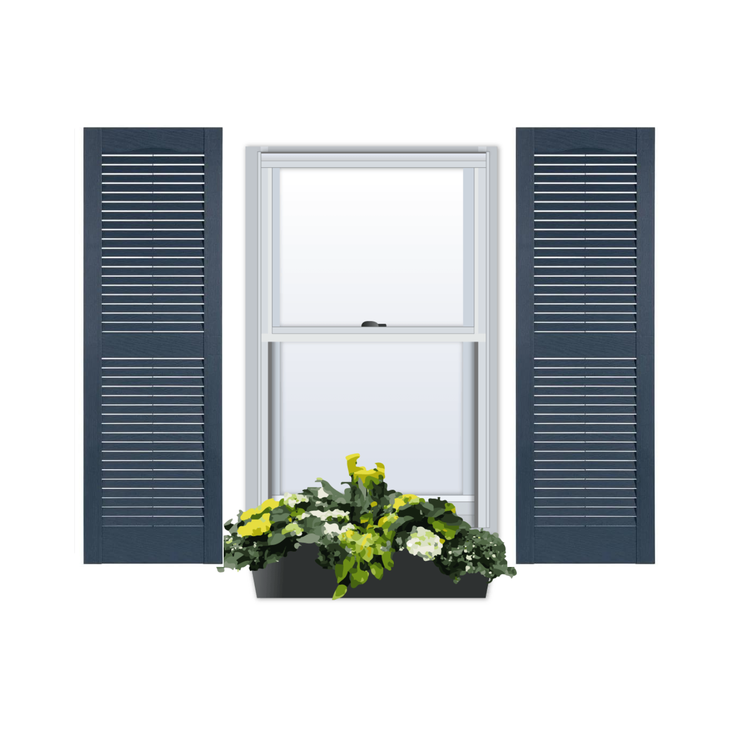 Quick Ship | Vinyl | Louvered Cathedral Top Exterior Shutter | 2 Equal Sections | 1 Pair