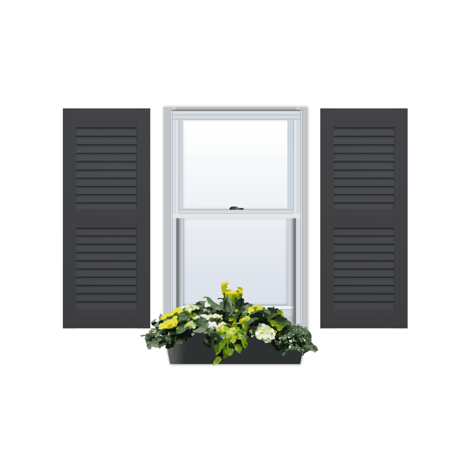 PVC | Louvered Exterior Shutters | Two Equal Sections | 1 Pair