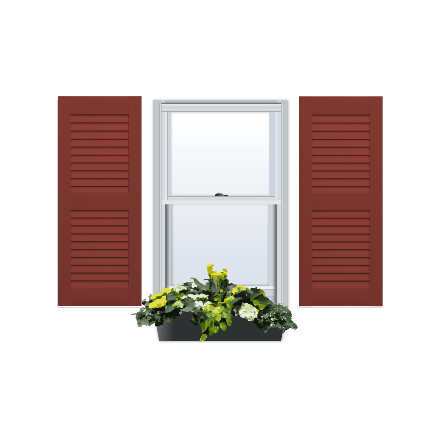 Vinyl | Louvered Exterior Shutters | Two Equal Sections | 1 Pair