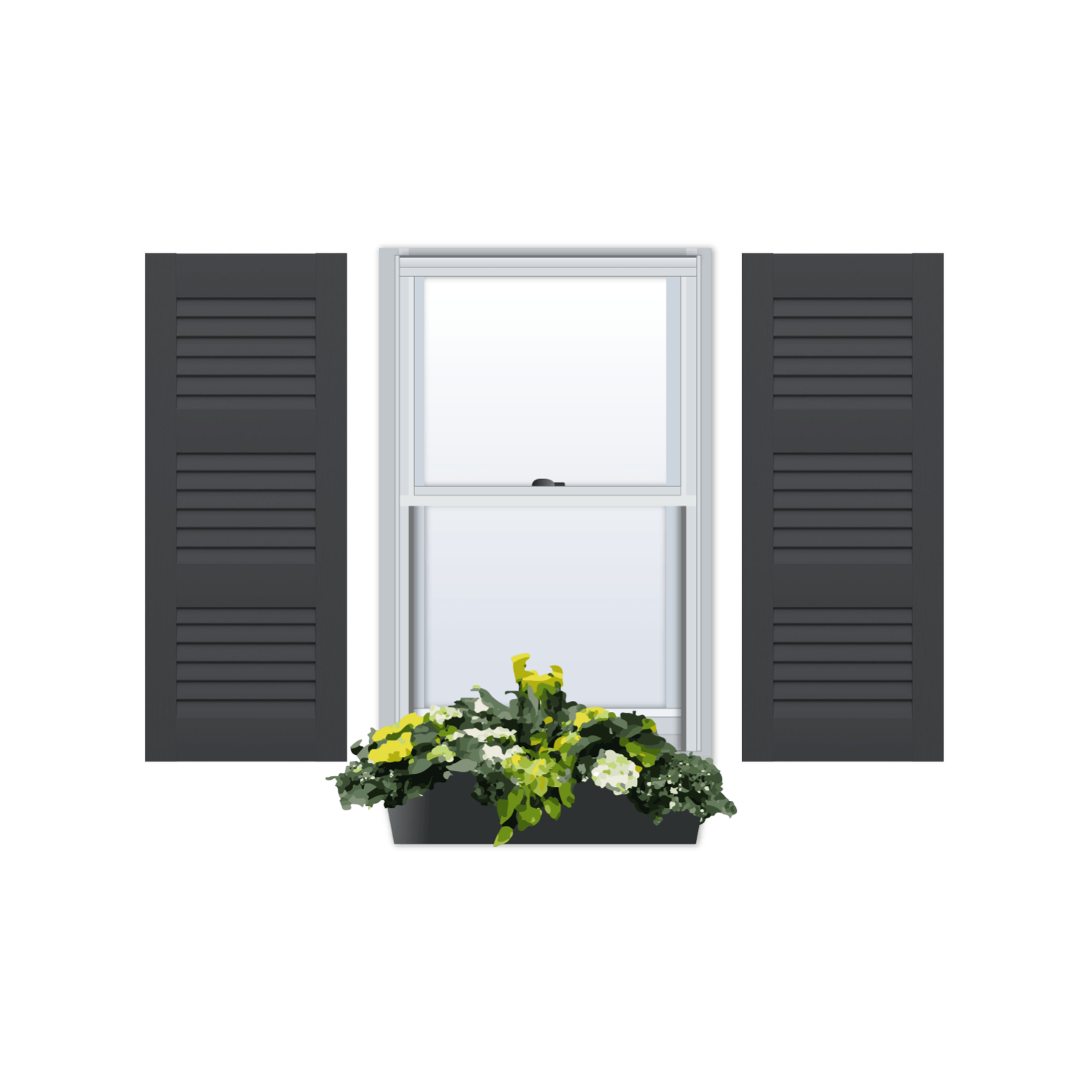 PVC | Louvered Exterior Shutters | Three Equal Sections | 1 Pair